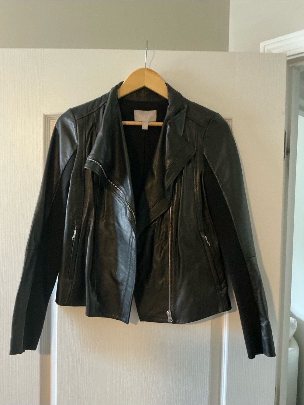 Chelsea28 Black Leather Asymmetrical Zip Jacket
